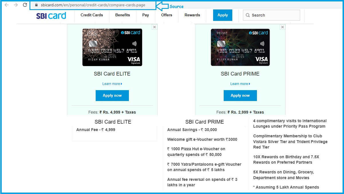 SBI Elite Card vs SBI Prime Card